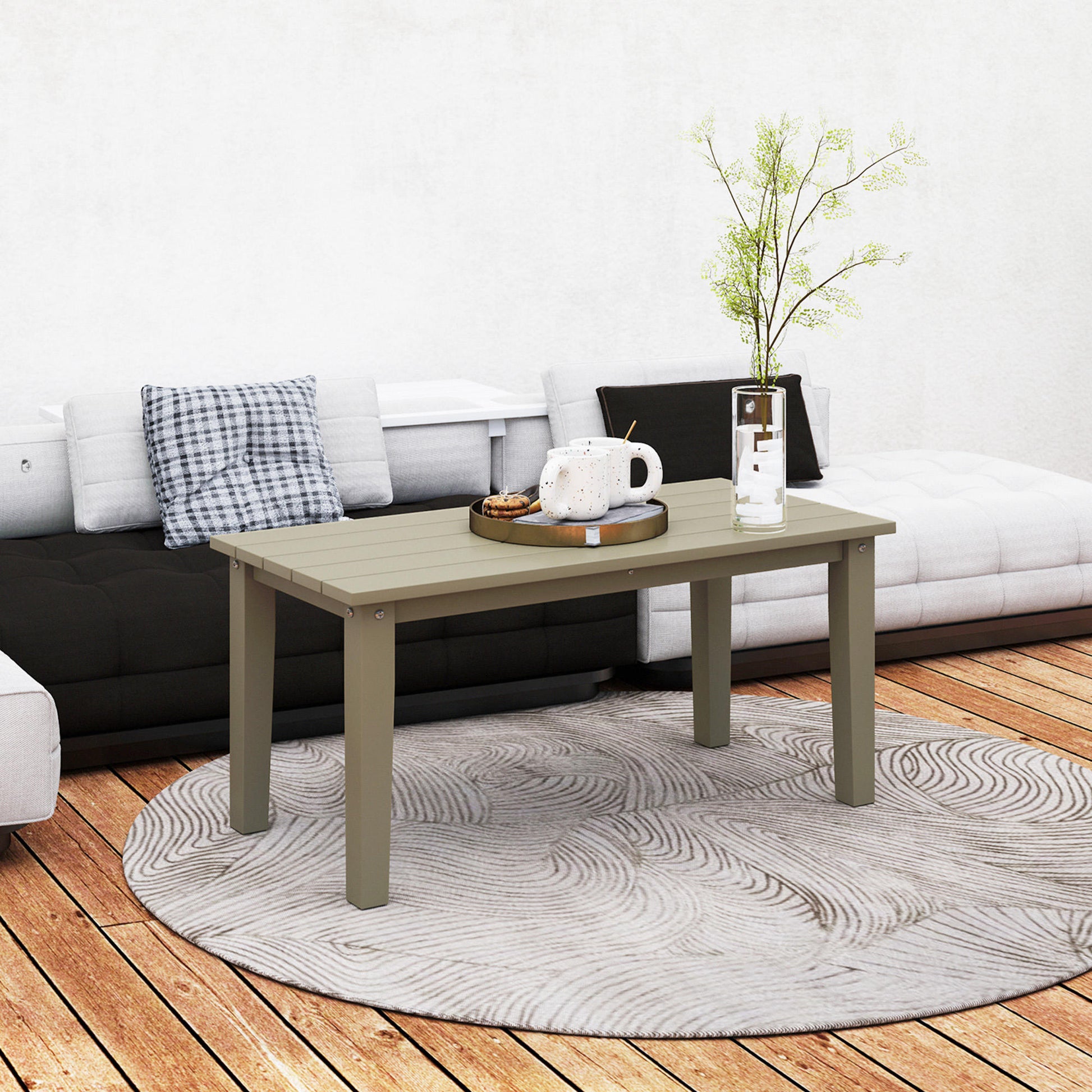 Brown Slatted Outdoor Patio Coffee Table for Poolside Entertaining