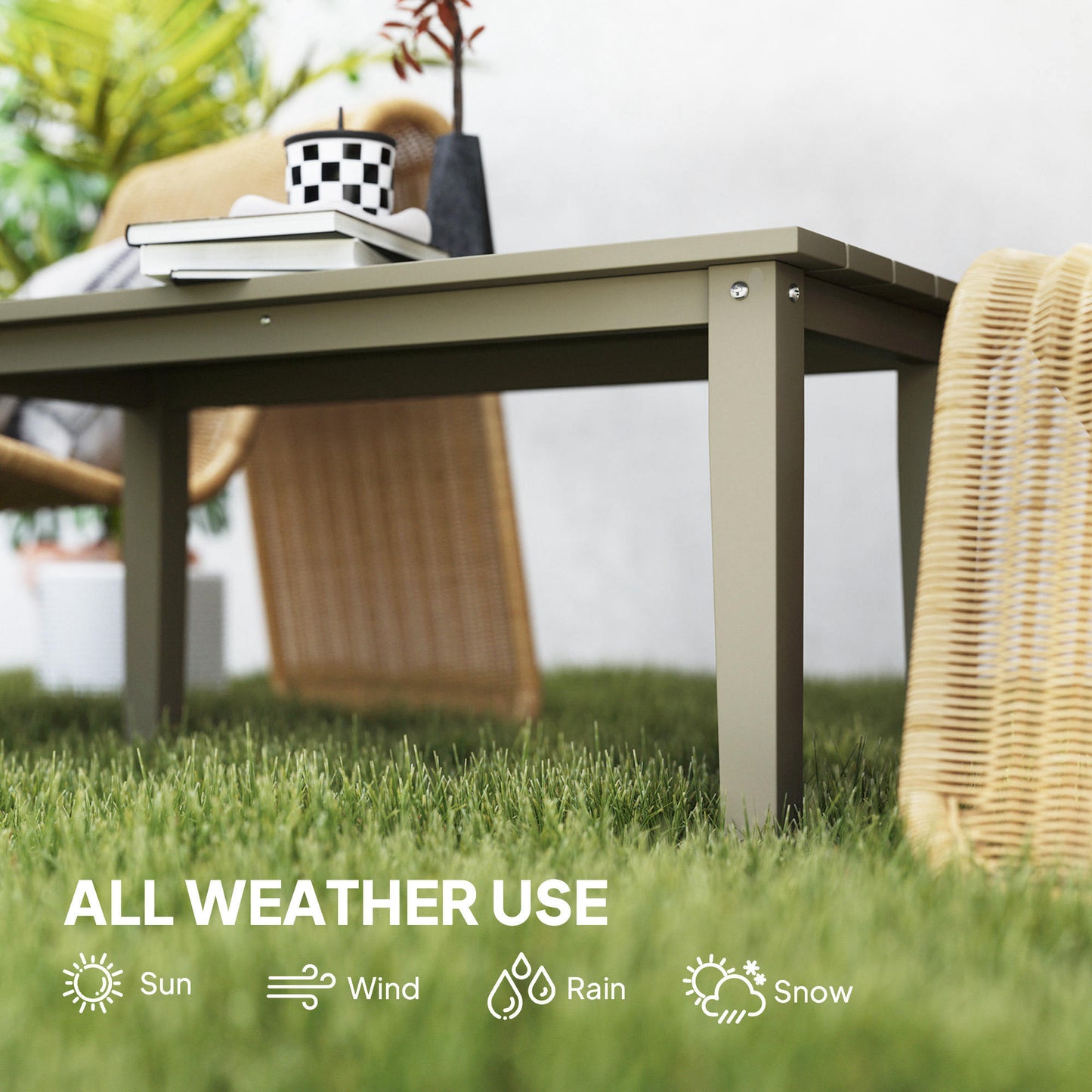 Brown Slatted Outdoor Patio Coffee Table for Poolside Entertaining