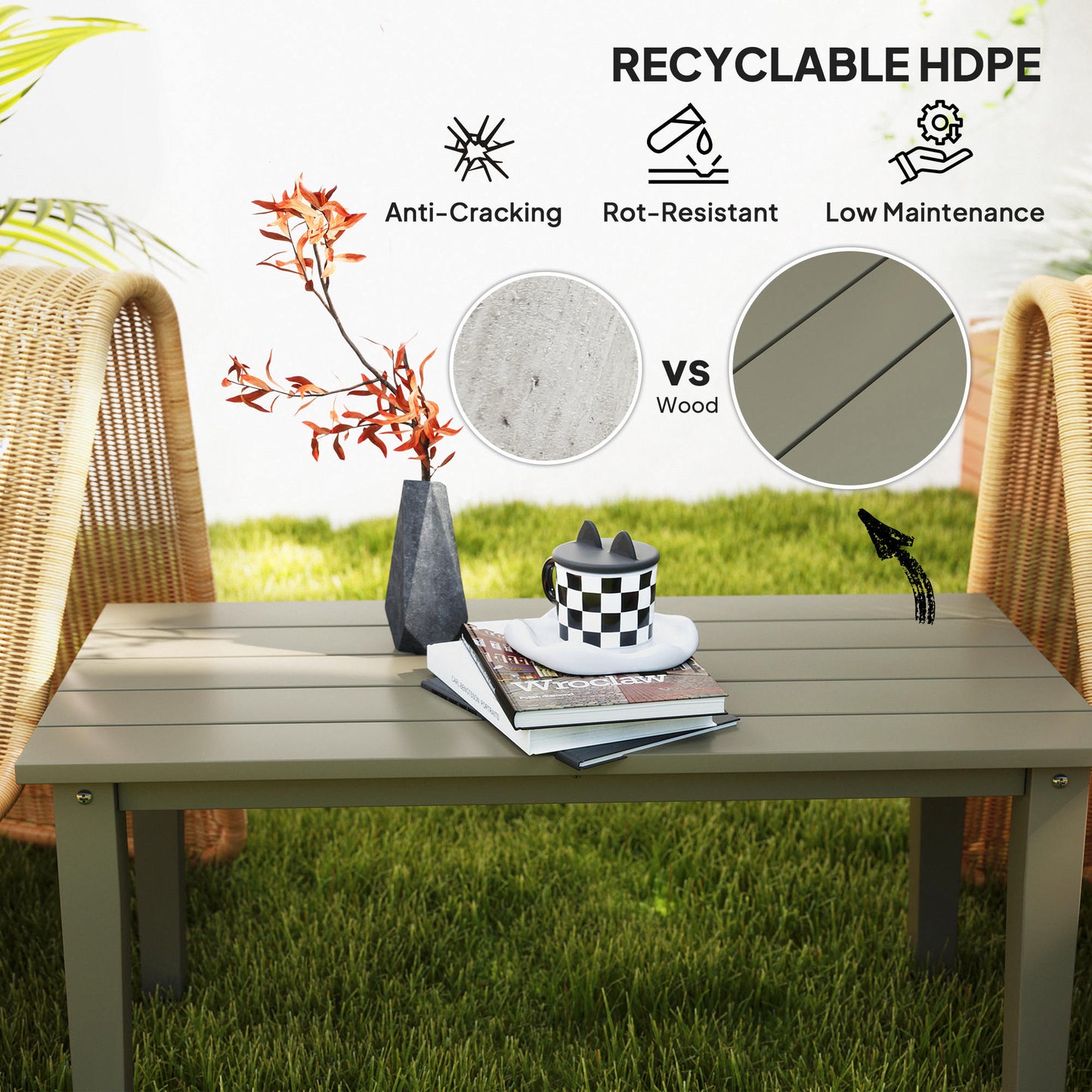Brown Slatted Outdoor Patio Coffee Table for Poolside Entertaining