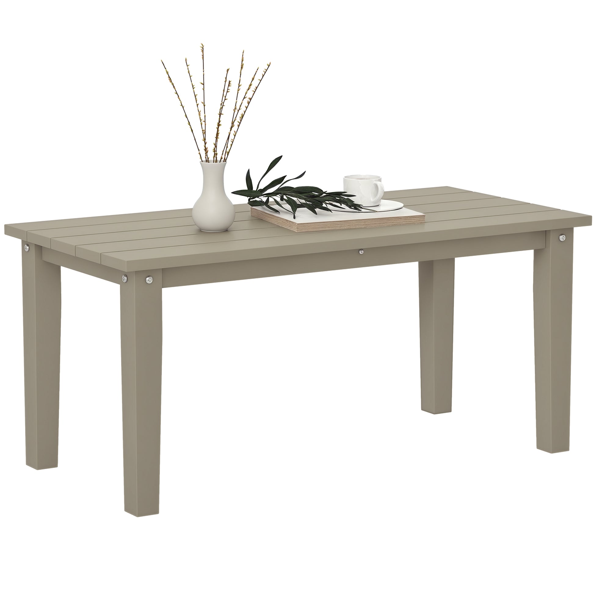 Outsunny HDPE Outdoor Coffee Table, Rectangle All-Weather Patio Coffee Table, Slatted Outdoor Patio Table for Garden, Balcony, Backyard, Brown