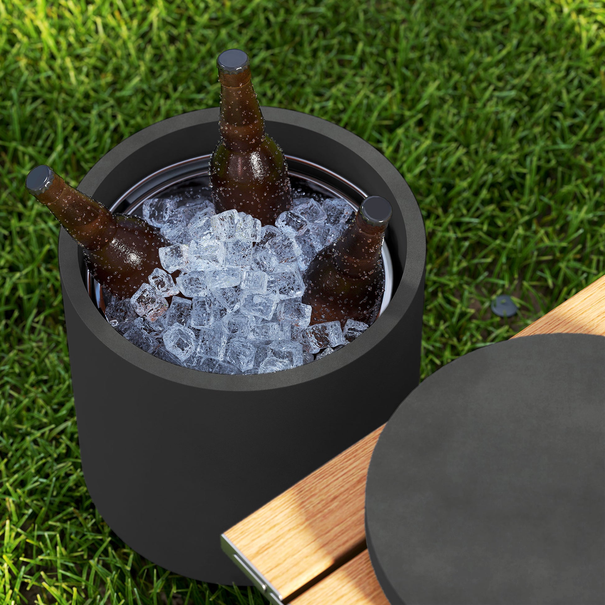 Concrete Outdoor Cooler Table - 2.6 Gal Storage Side Table