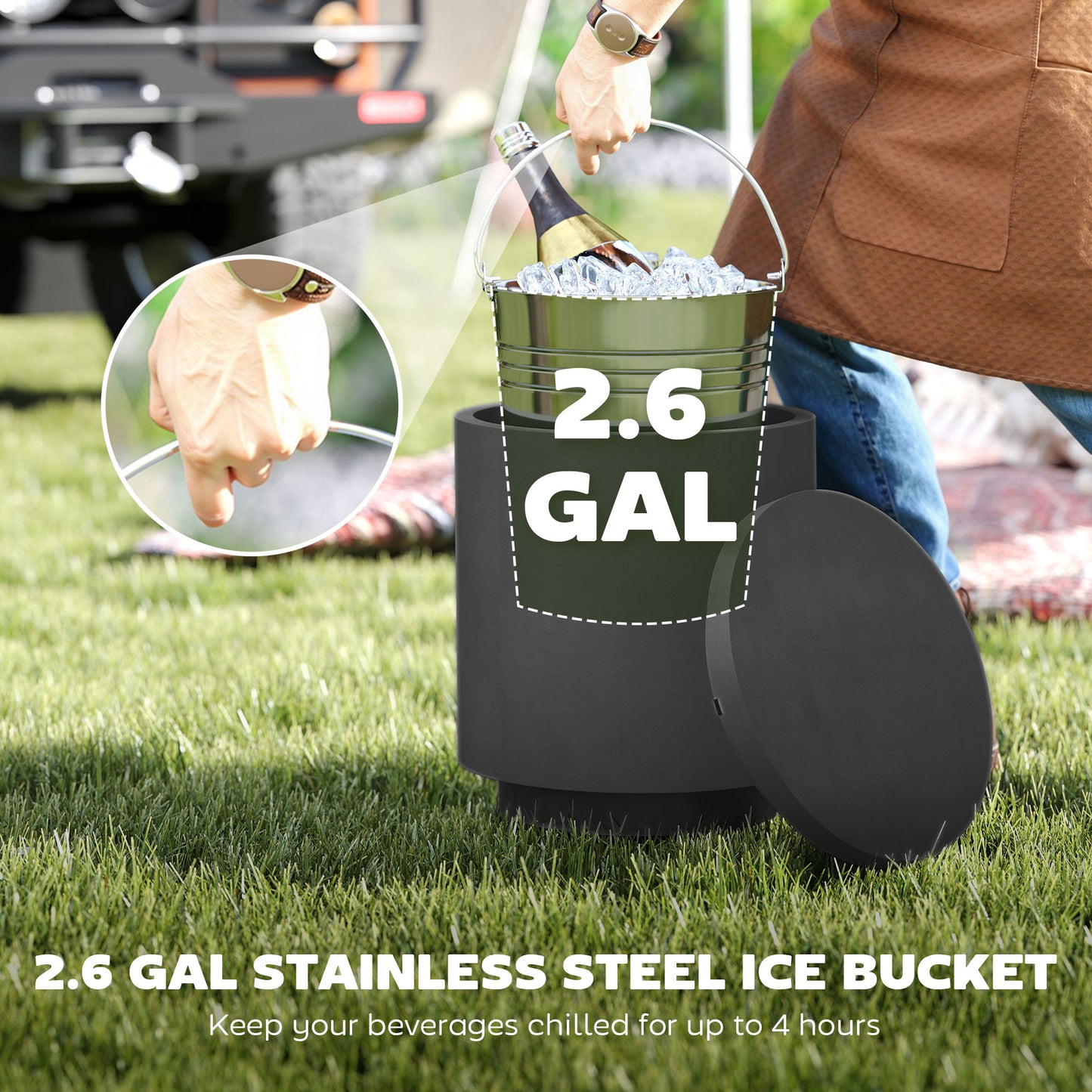 Concrete Outdoor Cooler Table - 2.6 Gal Storage Side Table
