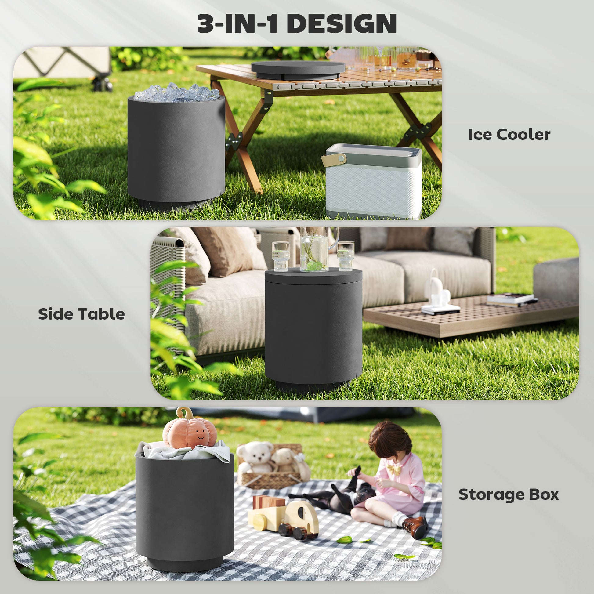 Concrete Outdoor Cooler Table - 2.6 Gal Storage Side Table