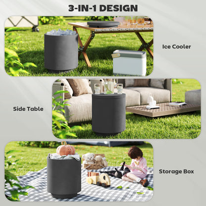 Concrete Outdoor Cooler Table - 2.6 Gal Storage Side Table