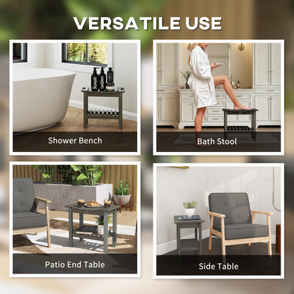 Grey HDPE Shower Bench with Storage Shelf - Outdoor & Indoor Use