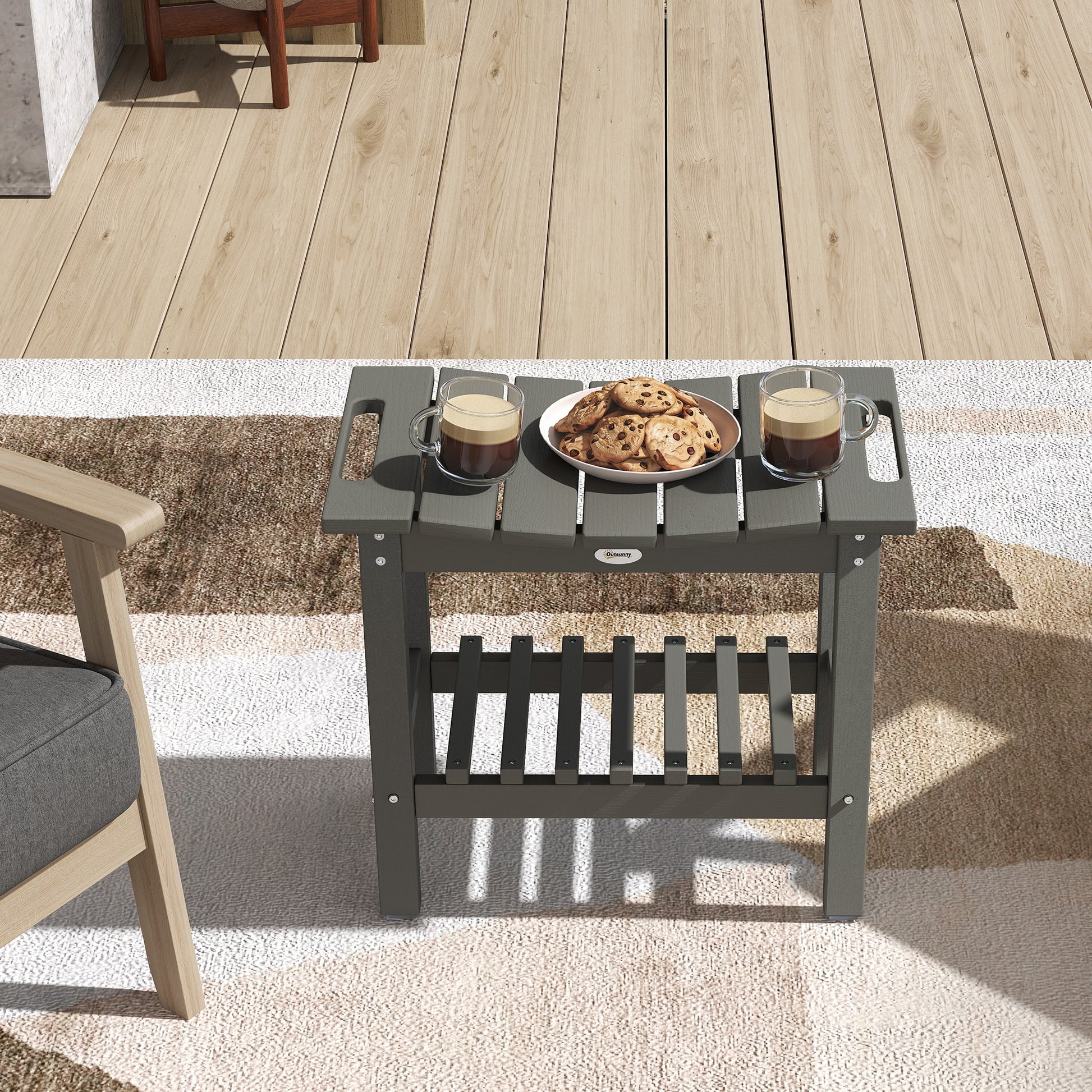 Grey HDPE Shower Bench with Storage Shelf - Outdoor & Indoor Use