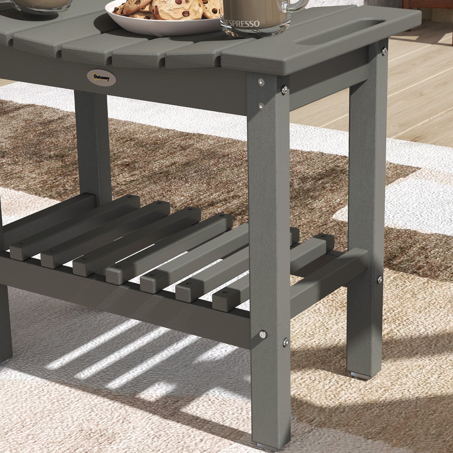 Grey HDPE Shower Bench with Storage Shelf - Outdoor & Indoor Use