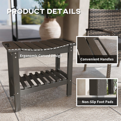 Grey HDPE Shower Bench with Storage Shelf - Outdoor & Indoor Use