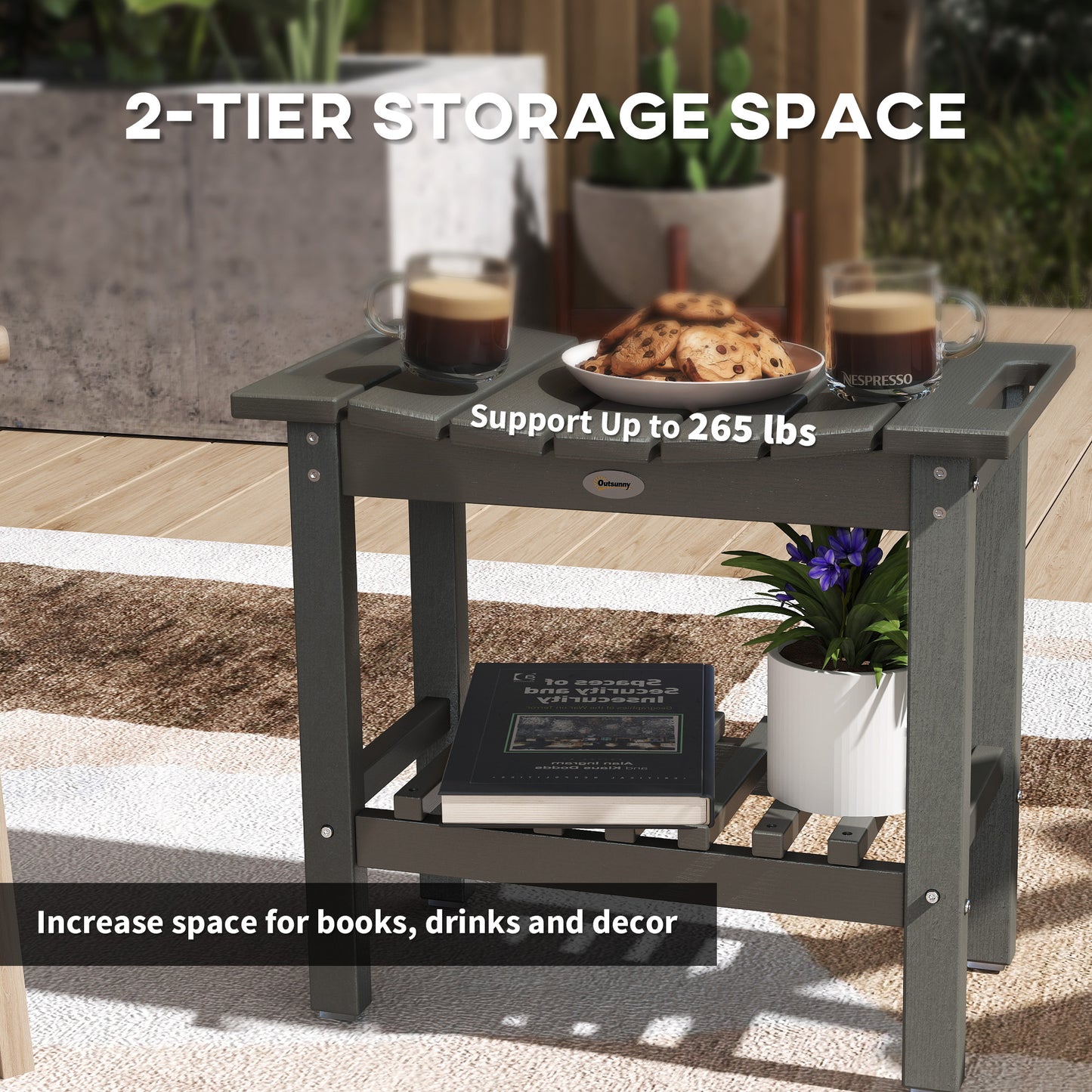 Grey HDPE Shower Bench with Storage Shelf - Outdoor & Indoor Use