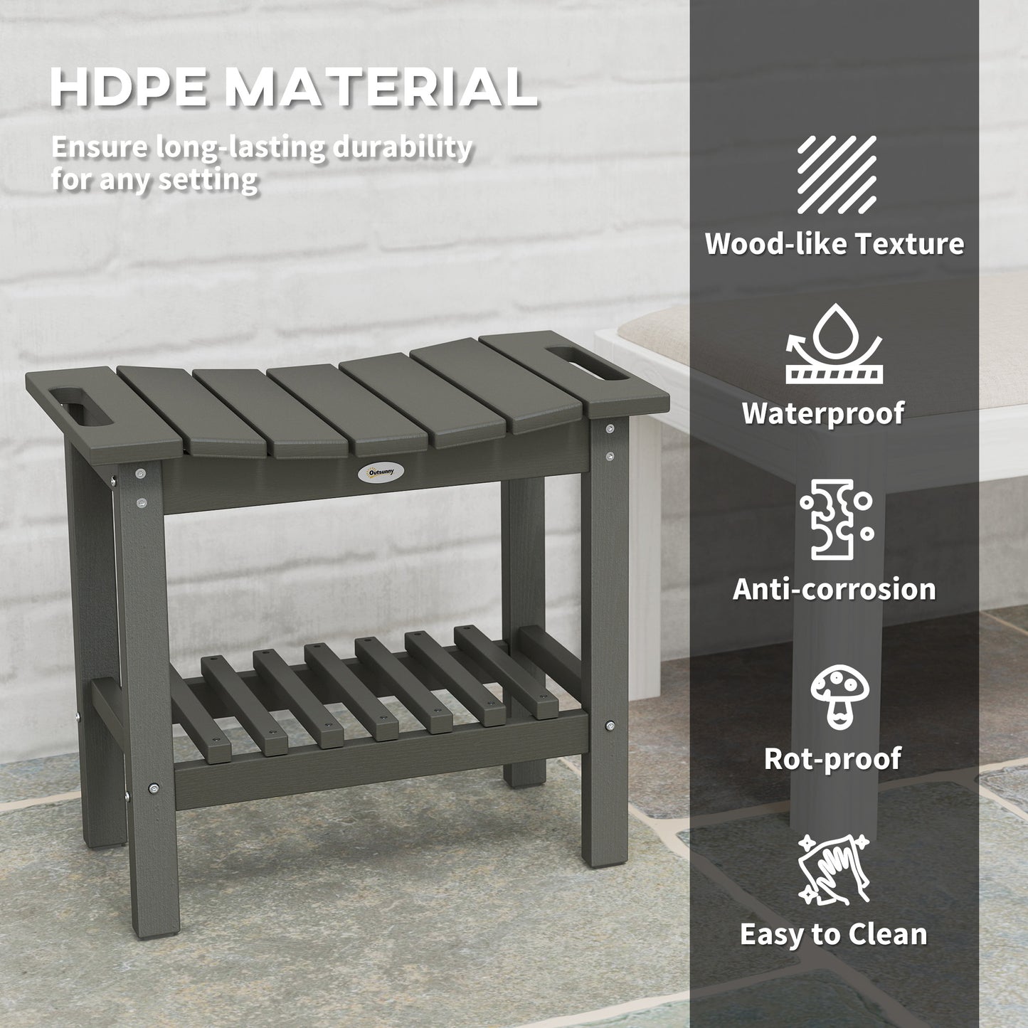 Grey HDPE Shower Bench with Storage Shelf - Outdoor & Indoor Use