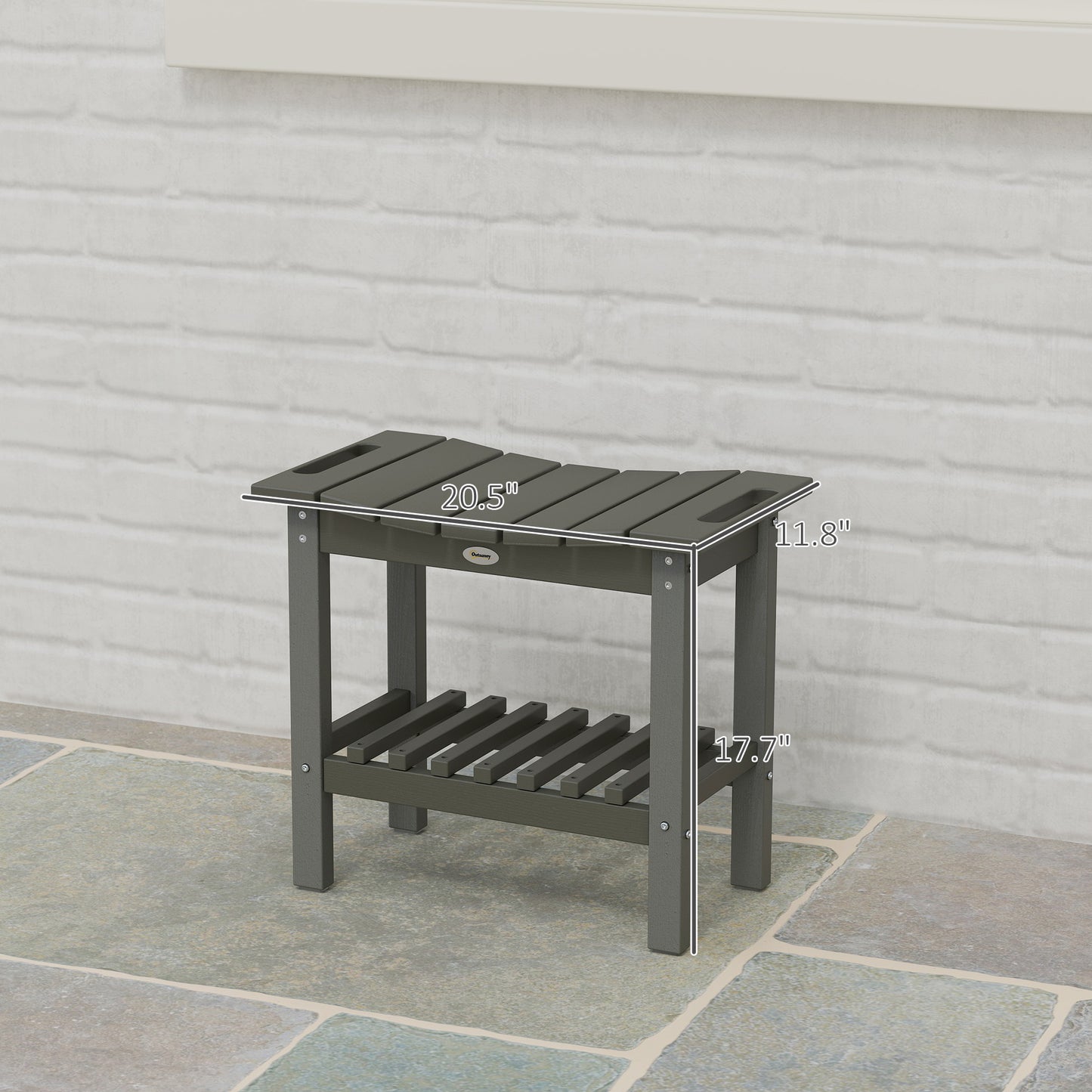Grey HDPE Shower Bench with Storage Shelf - Outdoor & Indoor Use