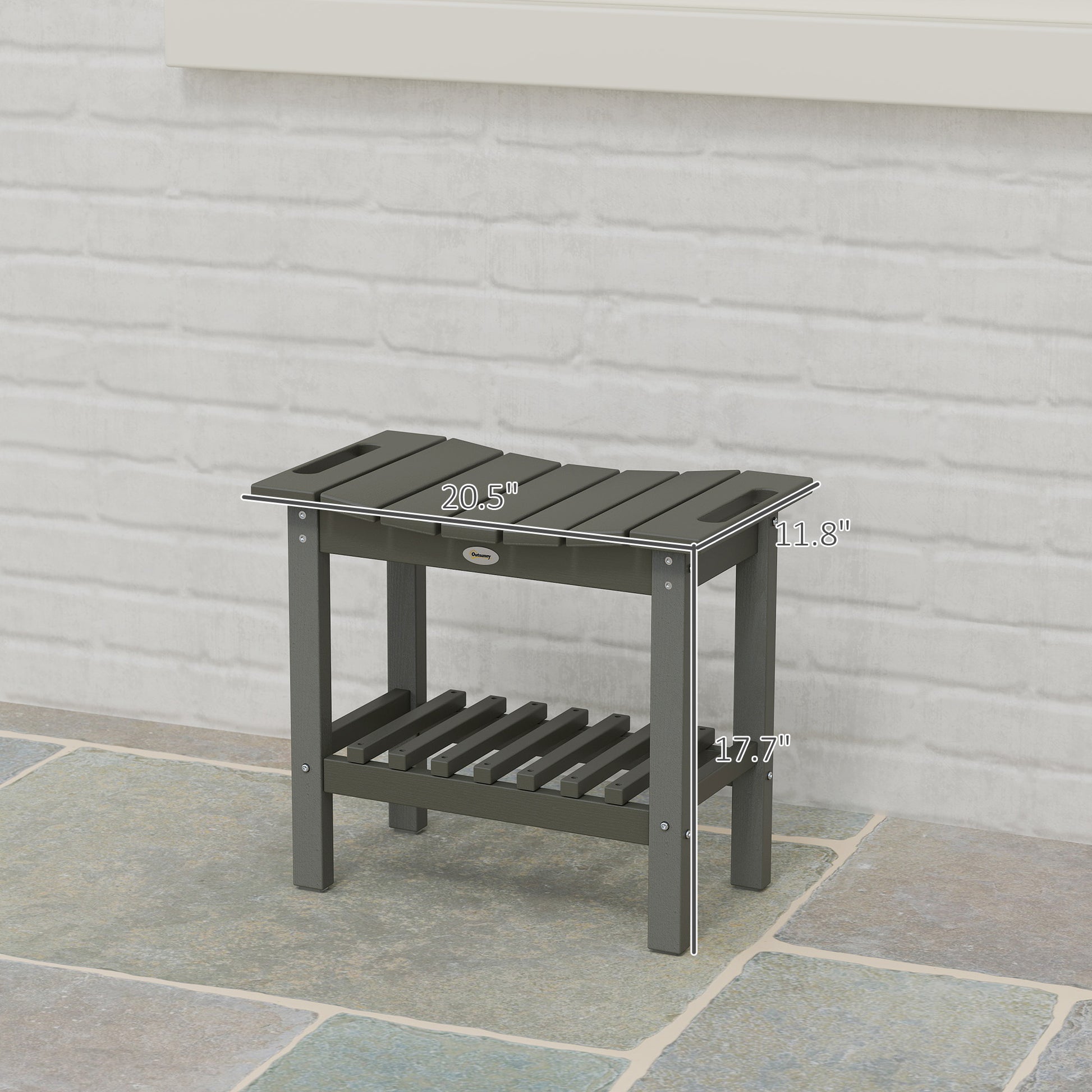 Grey HDPE Shower Bench with Storage Shelf - Outdoor & Indoor Use
