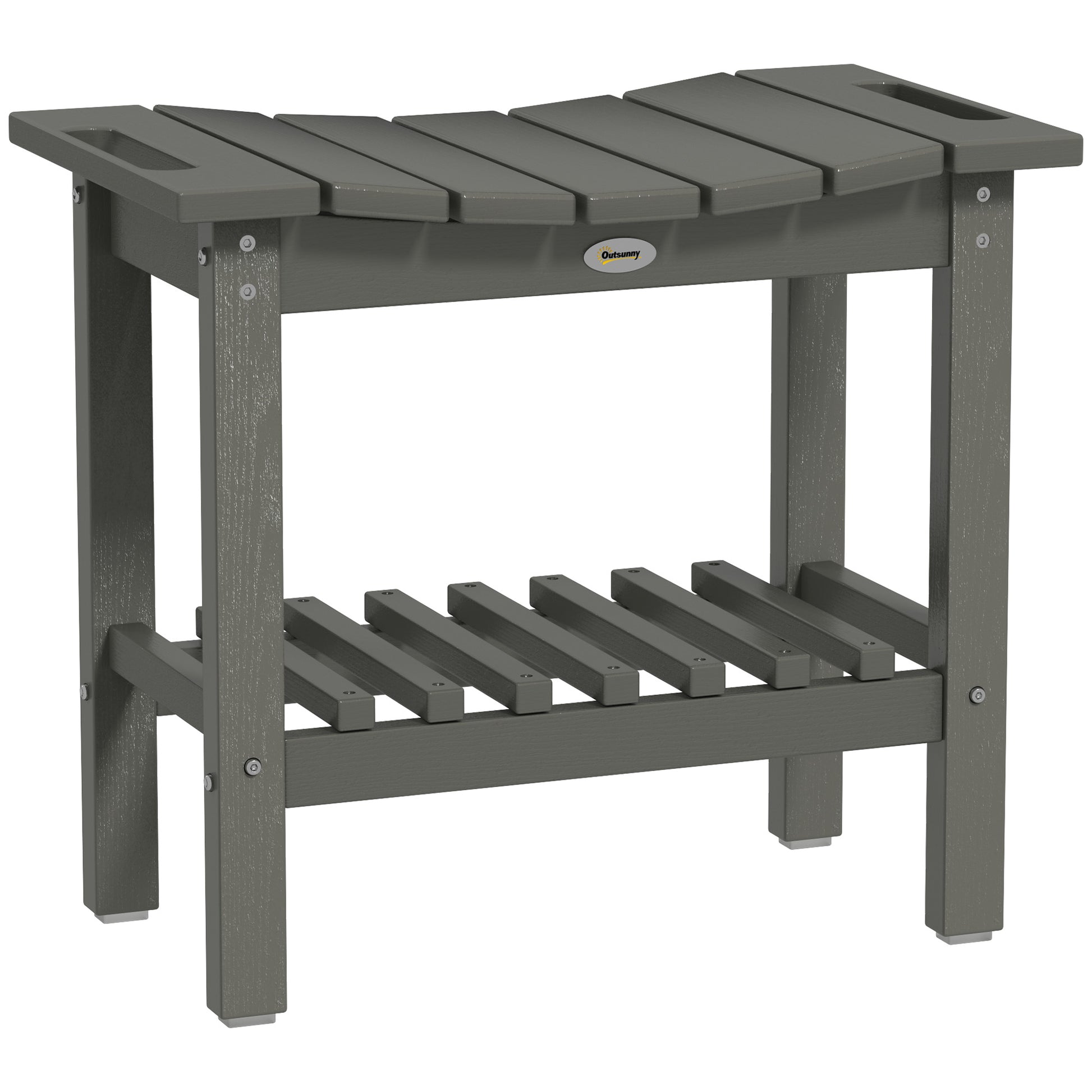 Outsunny Shower Bench, HDPE Shower Stool with Handle, Storage Shelf for Indoor Outdoor, Dark Gray