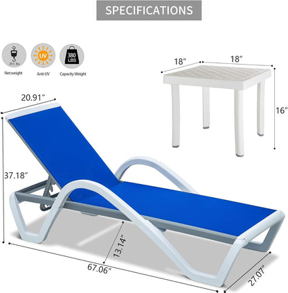 Blue Aluminum Patio Chaise Lounge - Adjustable Weather Pool Chair