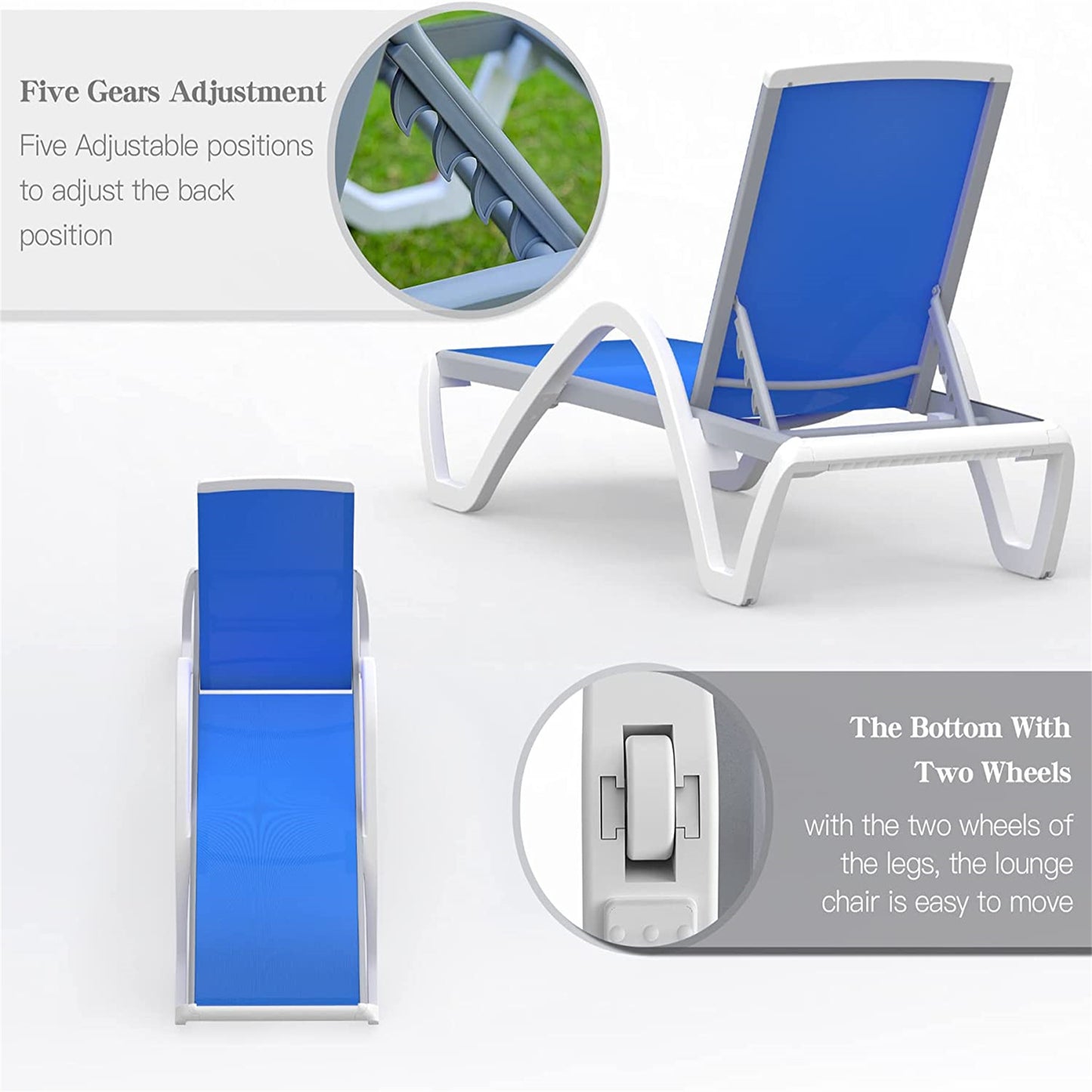 Blue Aluminum Patio Chaise Lounge - Adjustable Weather Pool Chair
