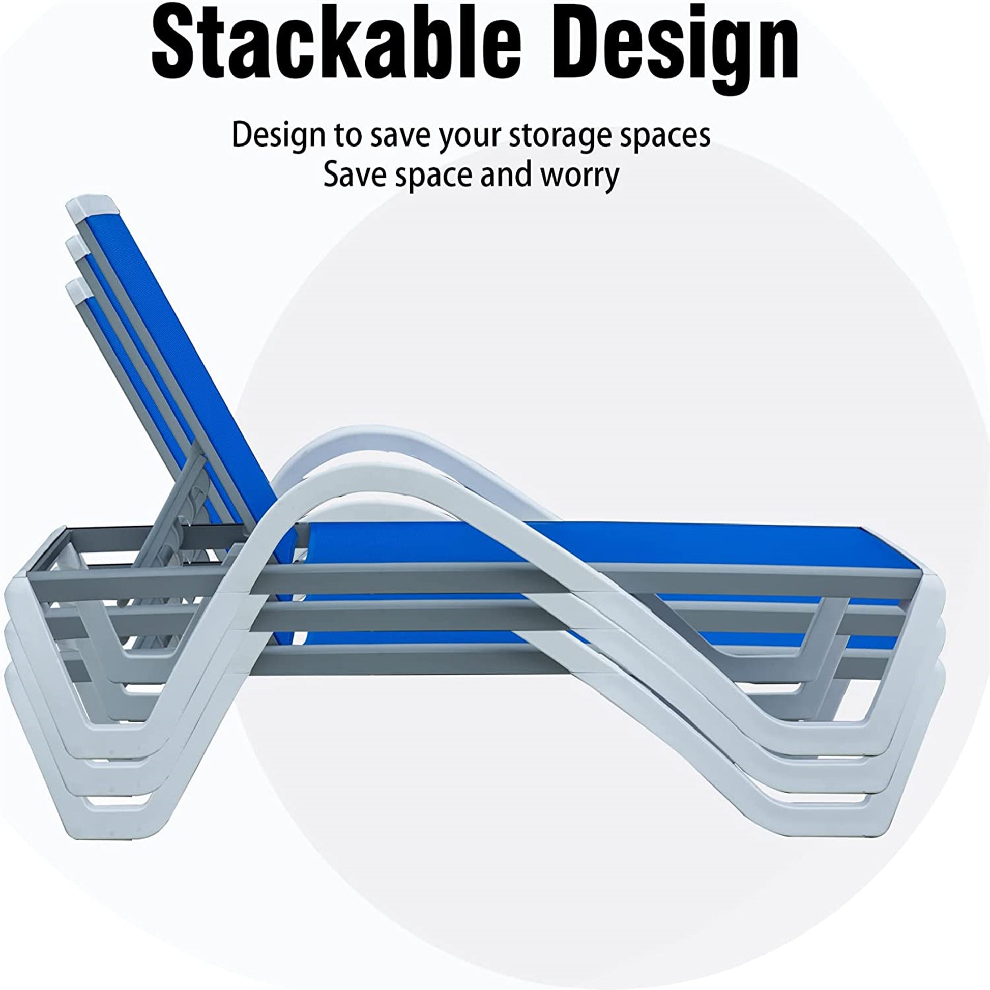 Blue Aluminum Patio Chaise Lounge - Adjustable Weather Pool Chair