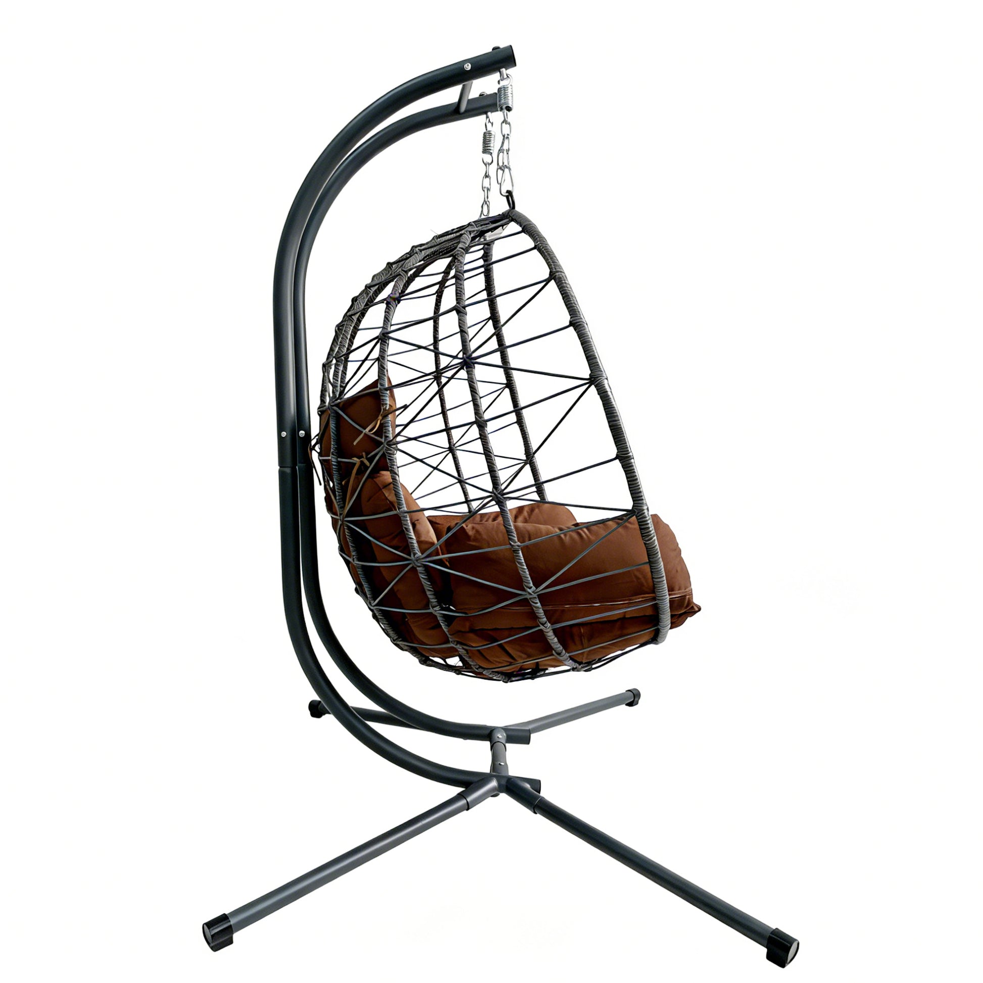 Large Brown Patio Swing Chair - Double Egg Chair with Stand