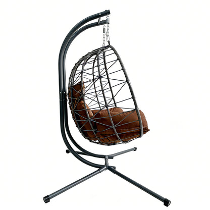 Large Brown Patio Swing Chair - Double Egg Chair with Stand