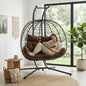 Double Hanging Egg Chair wth Stand, Patio Hammock Swing Chair with Cushion Loveseat for Bedroom, Balcony, Garden, Indoor, Outdoor,(Brown)