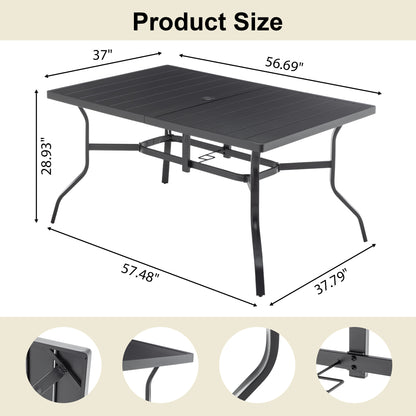 Outdoor Dining Table for 6 - Black Metal, Powder-Coated Slat Top