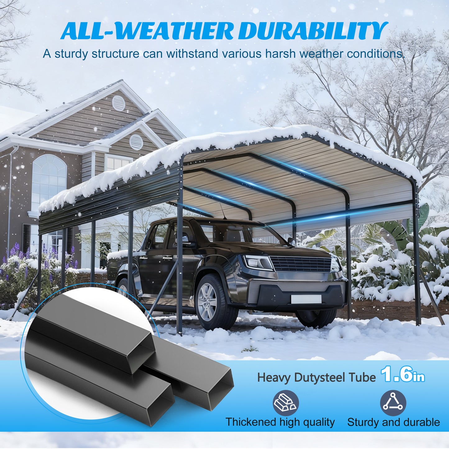 13x20 Metal Carport - Outdoor Garage Shelter