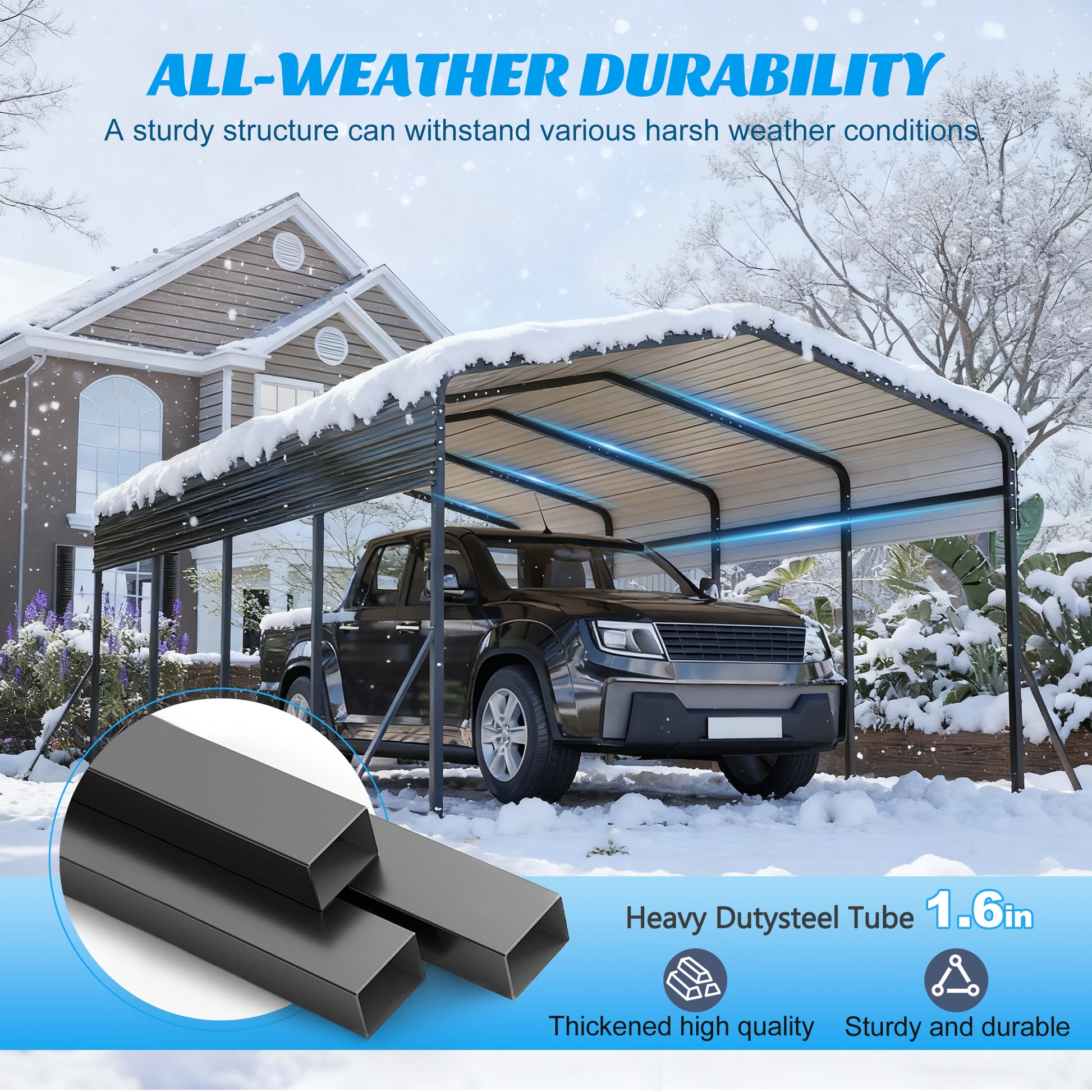 13x20 Metal Carport - Outdoor Garage Shelter