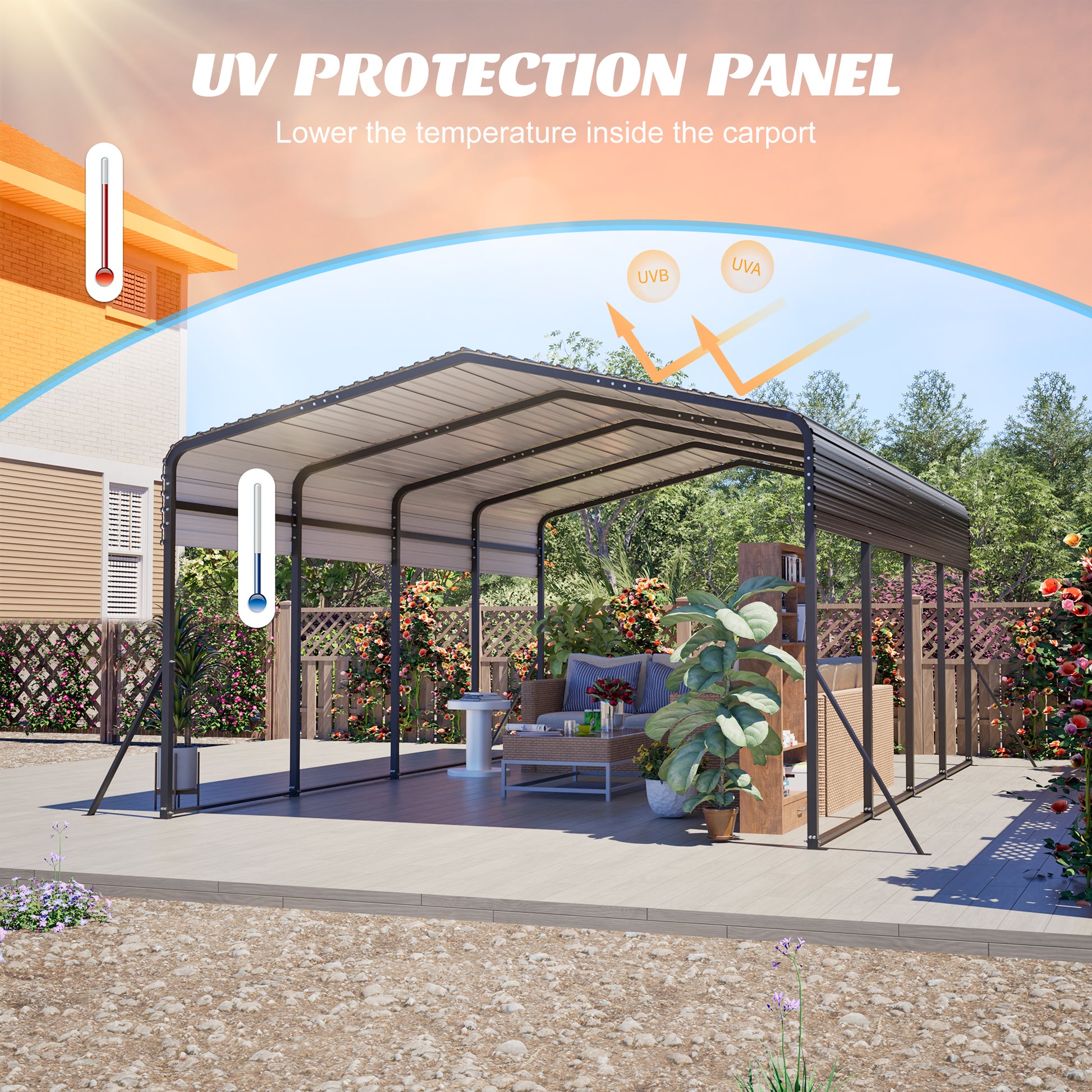 13x20 Metal Carport - Outdoor Garage Shelter