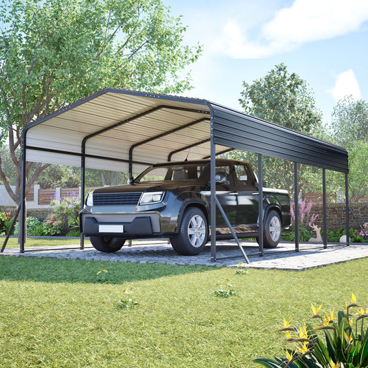 13x20 FT Metal Carport,Garage with Upgraded Triangle Reinforced Frame&4 Poles,Galvanized Steel Hardtop Roof,Heavy-Duty All-Weather Shelter for Car,Truck,Boat,Outdoor Storage
