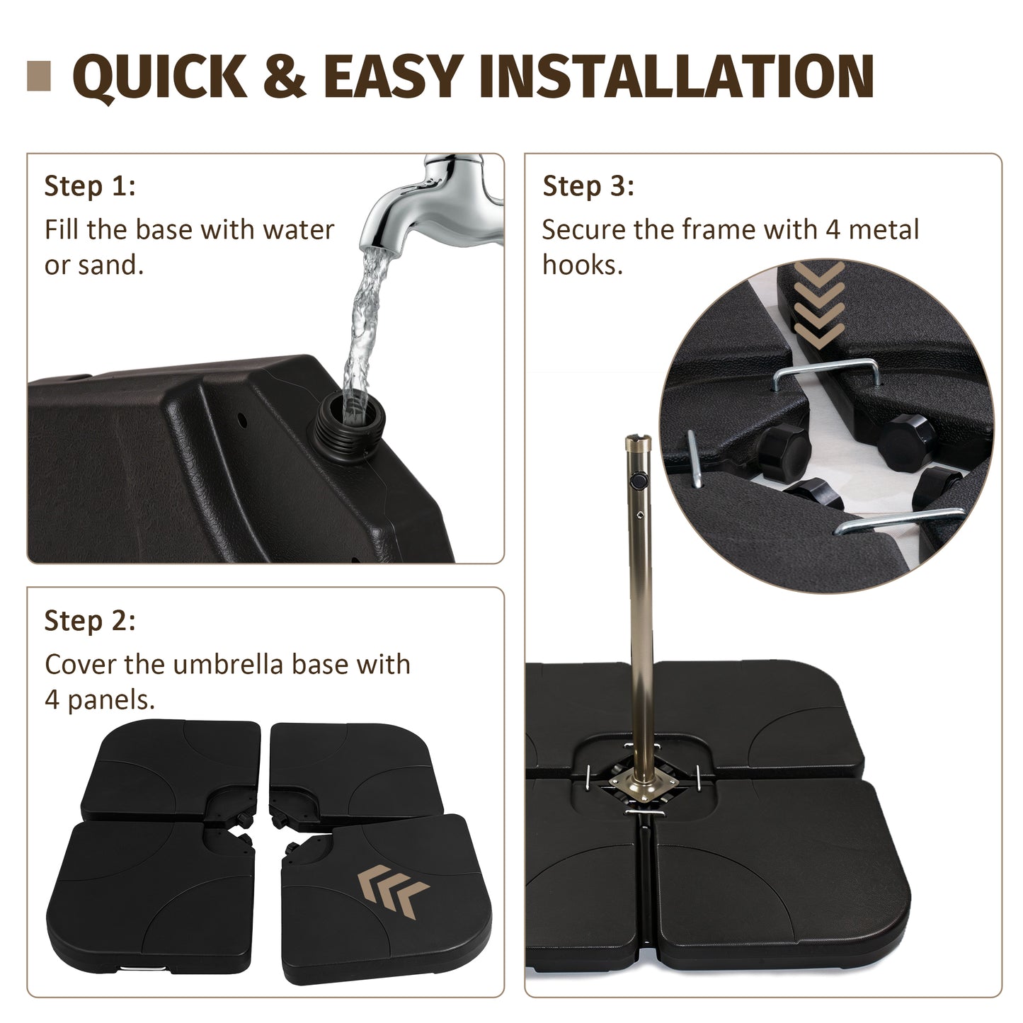 Refillable Black Plastic Umbrella Base for Garden, Poolside & Porch
