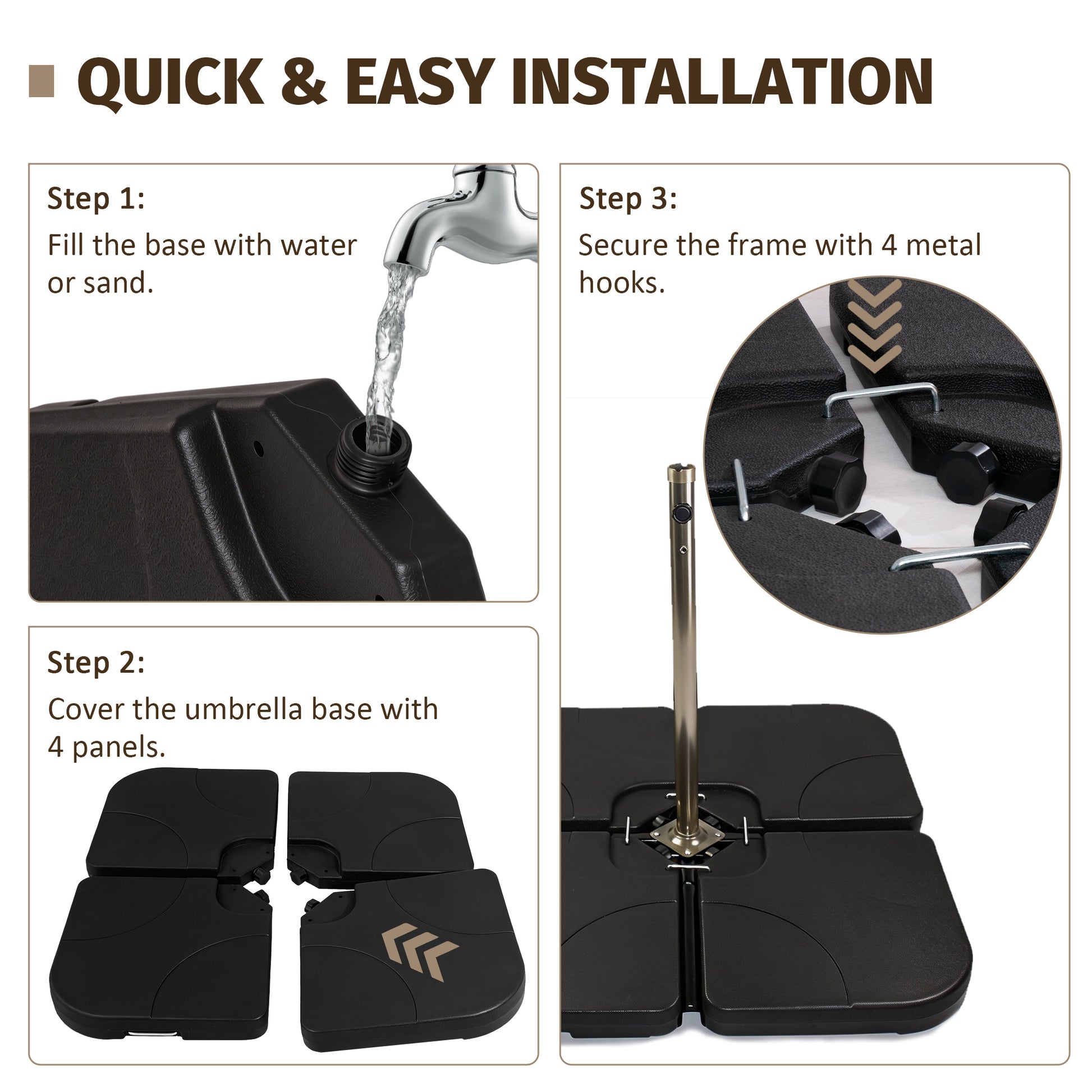 Refillable Black Plastic Umbrella Base for Garden, Poolside & Porch