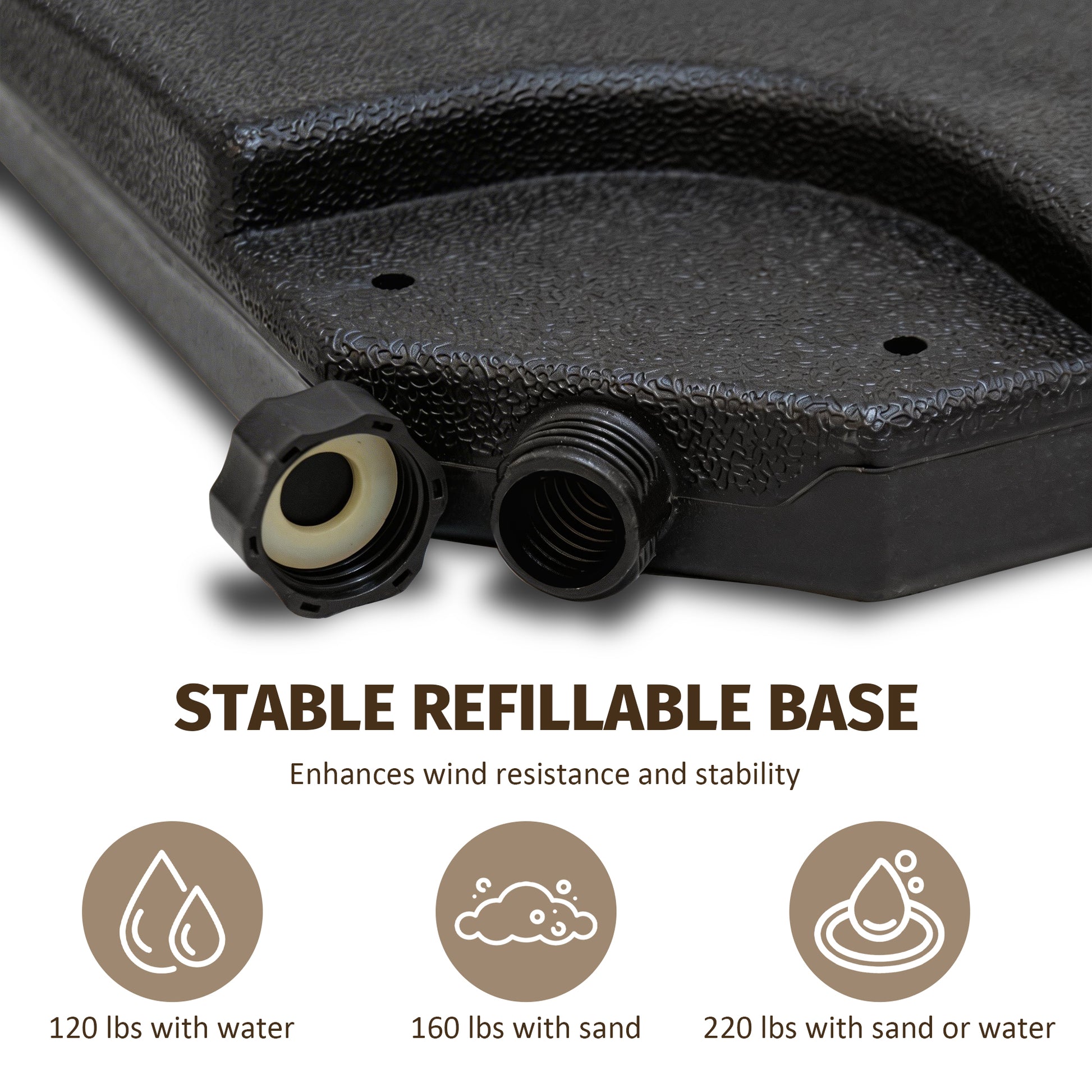 Refillable Black Plastic Umbrella Base for Garden, Poolside & Porch