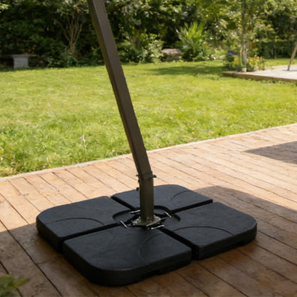Heavy-Duty Offset Patio Umbrella Stand, Refillable Base with Water or Sand (160–220 lbs), 4-Piece HDPE Panel Set with Secure Lock Pins, Weatherproof & Stackable, Black – Ideal for Backyard, Lawn, Pool