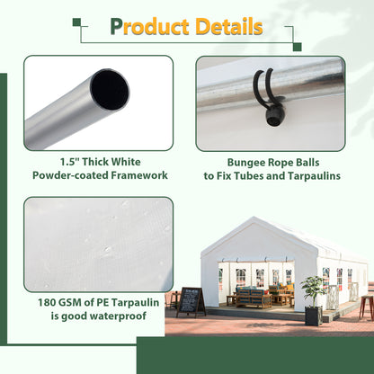 16x32 White Metal Party Tent - Outdoor Canopy for Weddings & Events