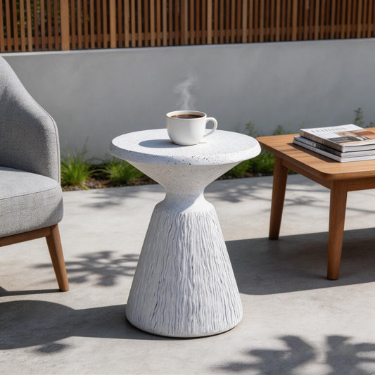 Cement Outdoor End Tables for Patio, GardenAccent Table, Modern Small Round Side Tablefor Outside, Tree Stump Garden Stool DrumTable indoor and Outdoor