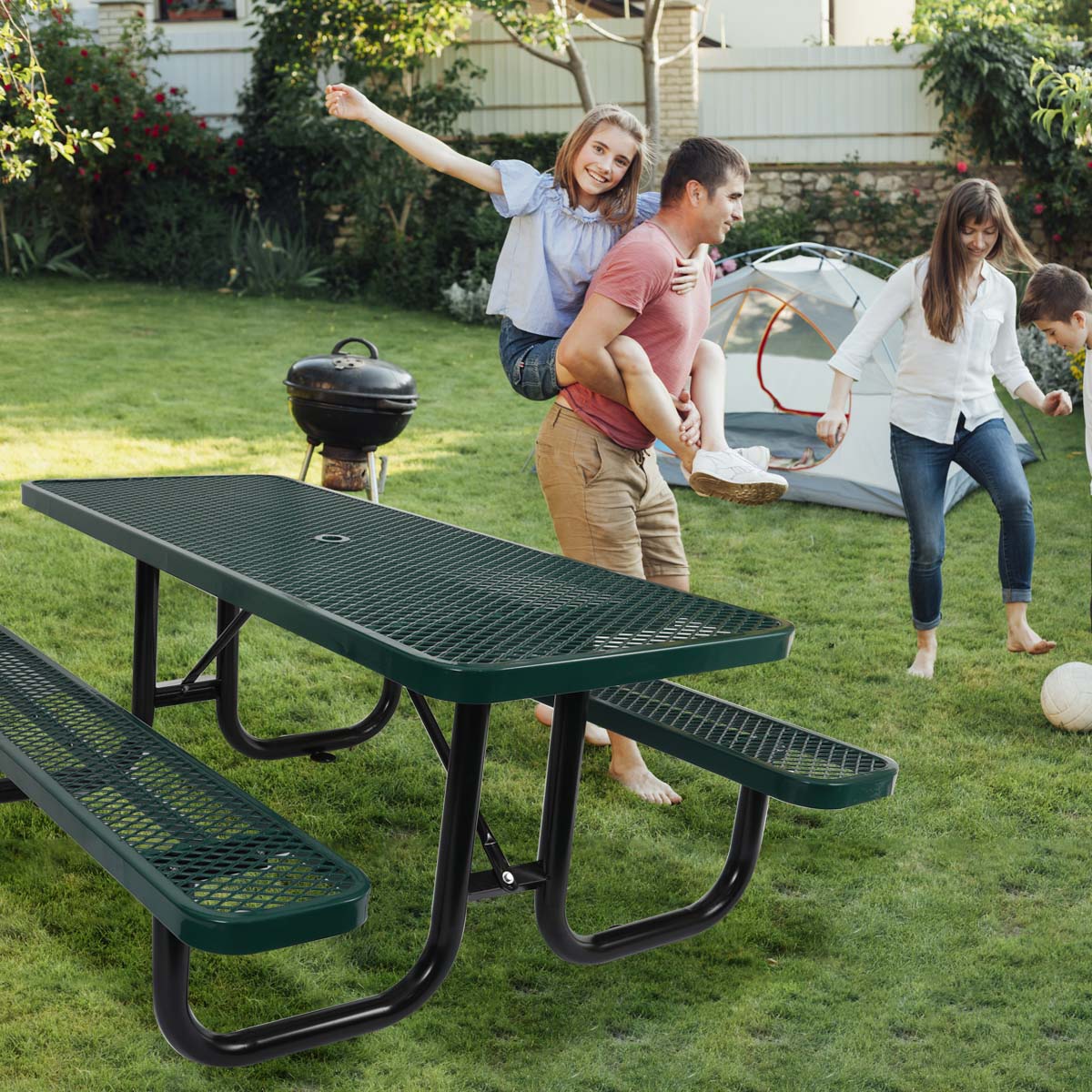 6 ft. Rectangular Outdoor Steel Picnic Table - Green