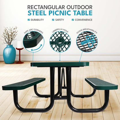 6 ft. Rectangular Outdoor Steel Picnic Table - Green
