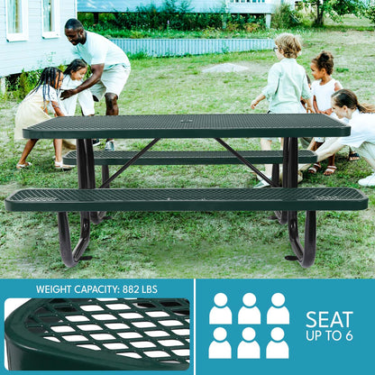 6 ft. Rectangular Outdoor Steel Picnic Table - Green