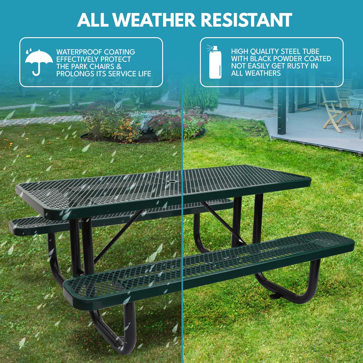 6 ft. Rectangular Outdoor Steel Picnic Table - Green
