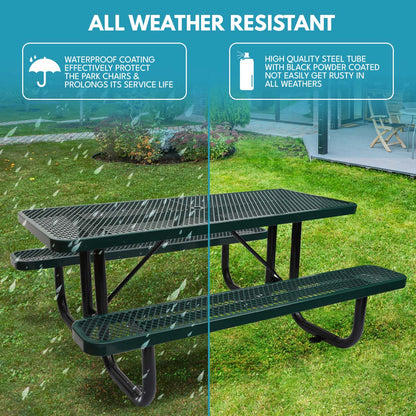 6 ft. Rectangular Outdoor Steel Picnic Table - Green