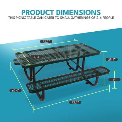6 ft. Rectangular Outdoor Steel Picnic Table - Green
