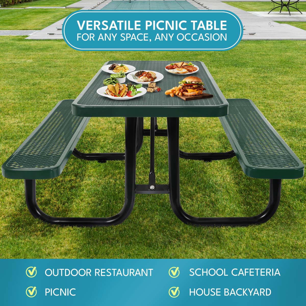 6 ft. Rectangular Outdoor Steel Picnic Table - Green