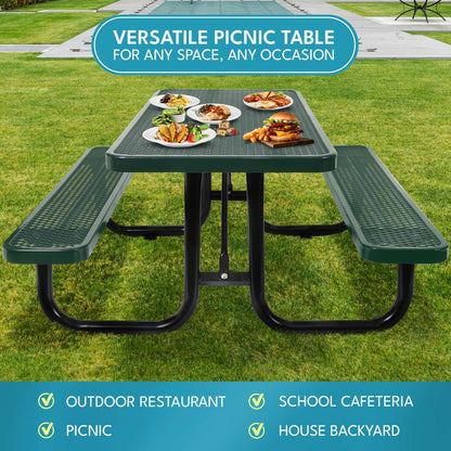 6 ft. Rectangular Outdoor Steel Picnic Table - Green
