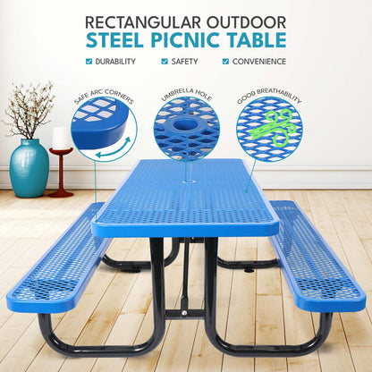 Blue Carbon Steel Outdoor Garden Picnic Table for Patio Use