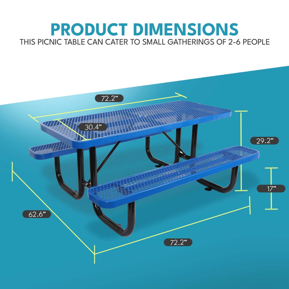 Blue Carbon Steel Outdoor Garden Picnic Table for Patio Use