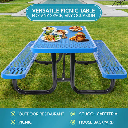 Blue Carbon Steel Outdoor Garden Picnic Table for Patio Use