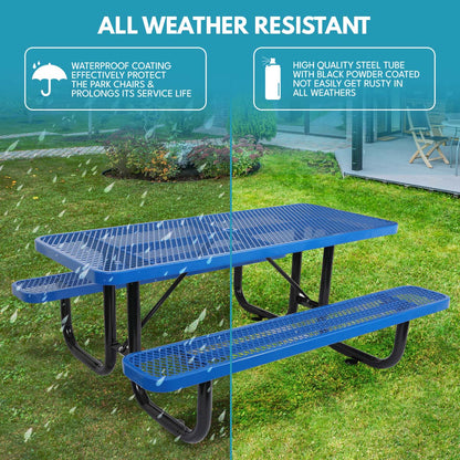 Blue Carbon Steel Outdoor Garden Picnic Table for Patio Use