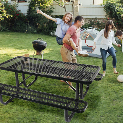 Durable Black Carbon Steel Garden Picnic Table for Outdoor Dining