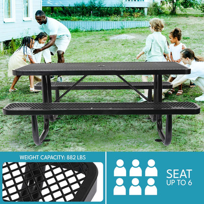 Durable Black Carbon Steel Garden Picnic Table for Outdoor Dining
