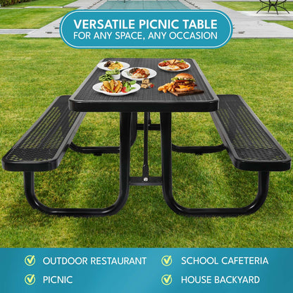 Durable Black Carbon Steel Garden Picnic Table for Outdoor Dining
