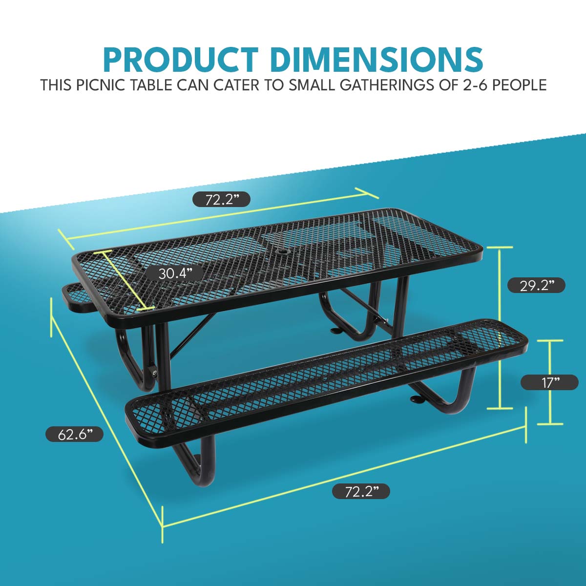 Durable Black Carbon Steel Garden Picnic Table for Outdoor Dining